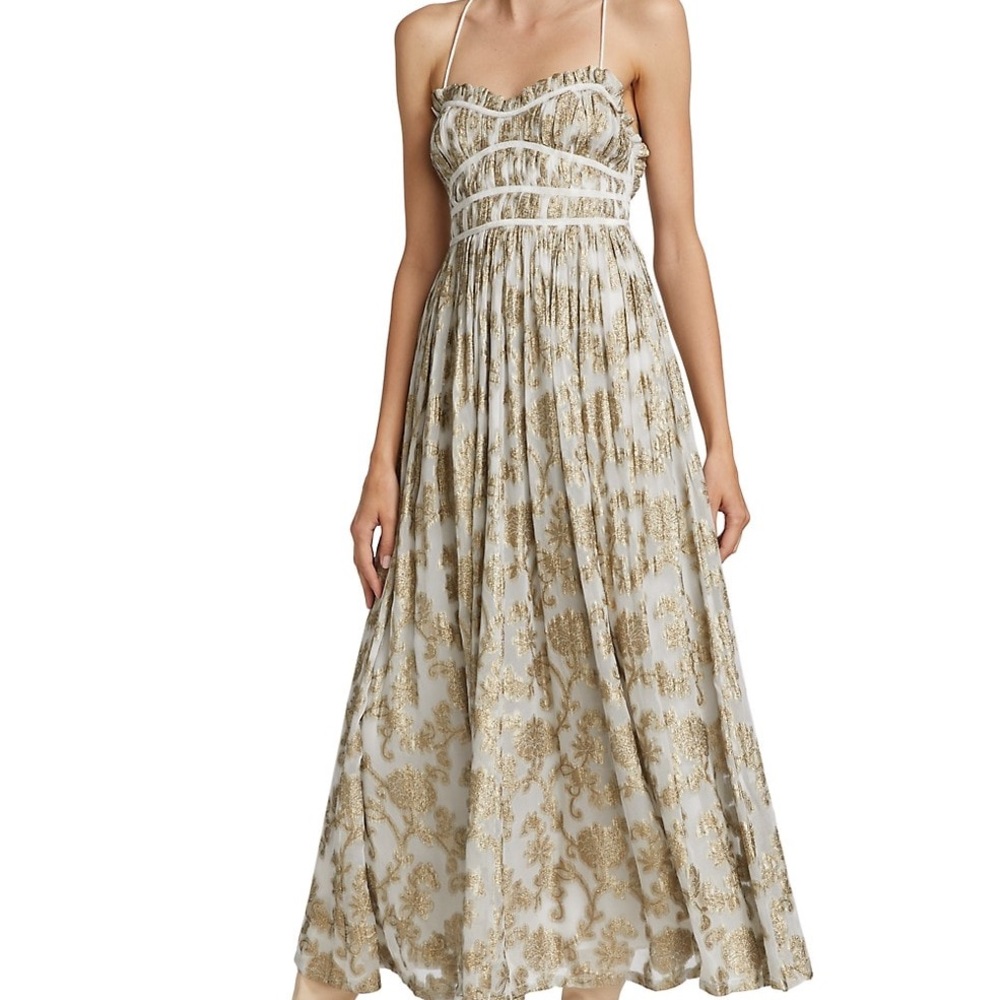 New Free People Charlie Bustier Corset Small Ivory Gold Metallic Jacquard Maxi